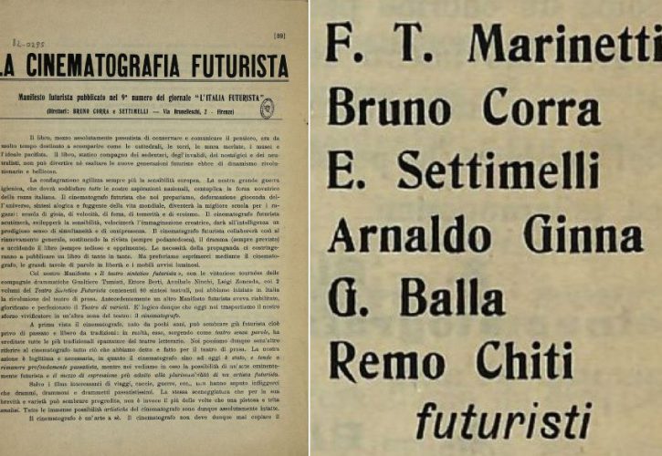 11-09-1916: esce il Manifesto della Cinematografia Futurista